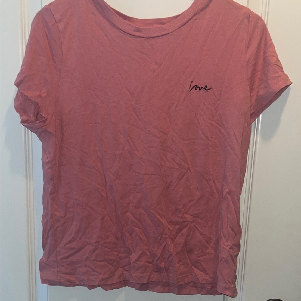 H&M Pink Short Sleeve Tee with Love Embroidery